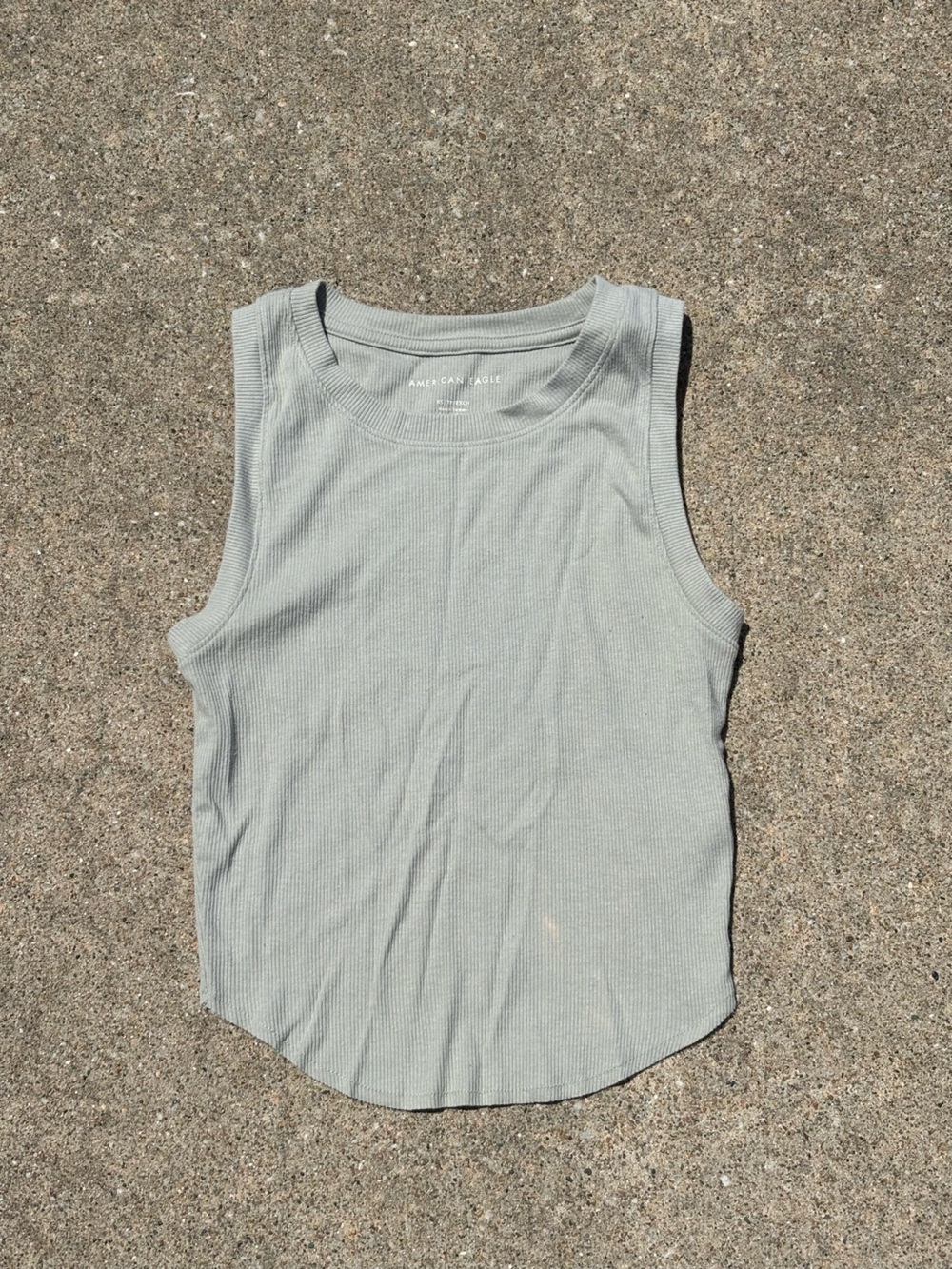 American Eagle Outfitters Ribbed Cropped Tank Top in Light Sage Green/Grey